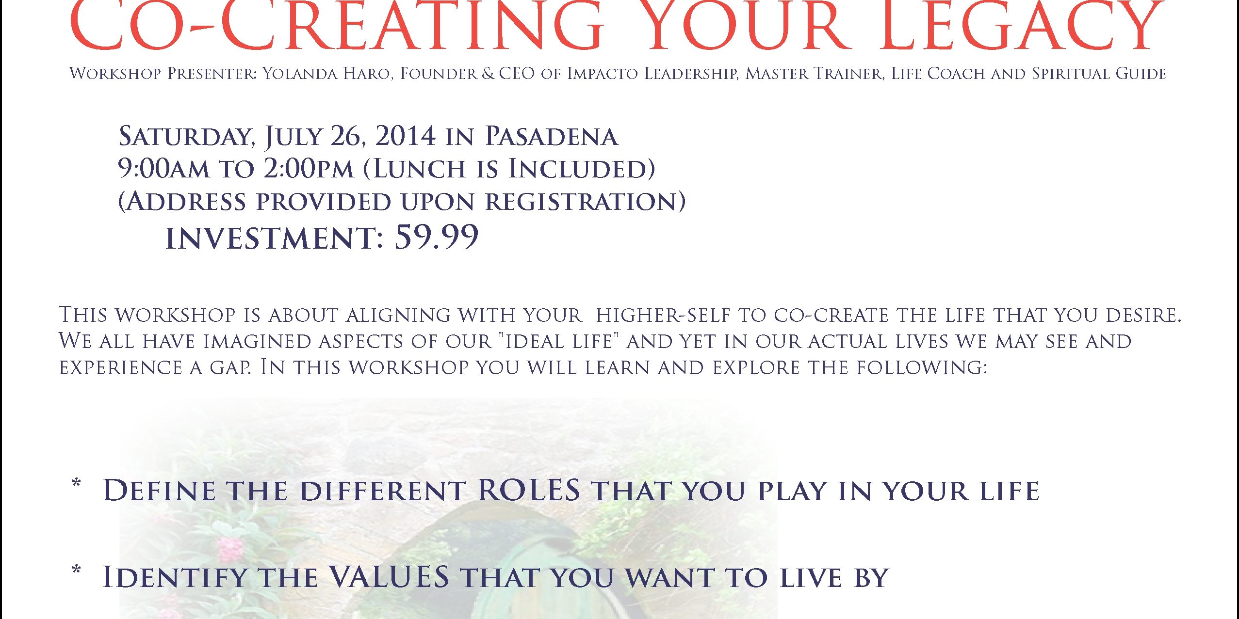 Legacy Workshop Legacy Workshop flyer